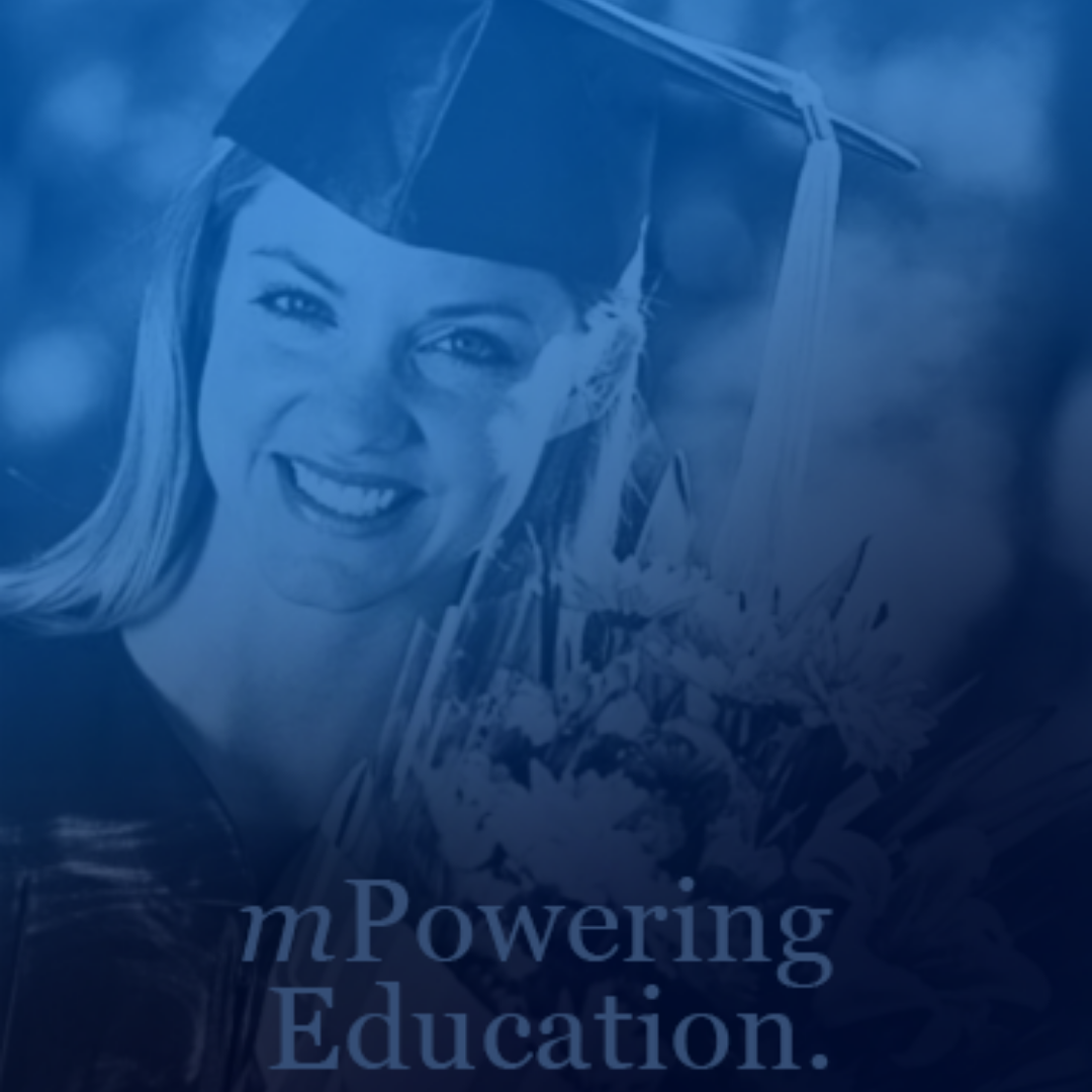 woman in graduation cap on graphic that reads mPowering Education